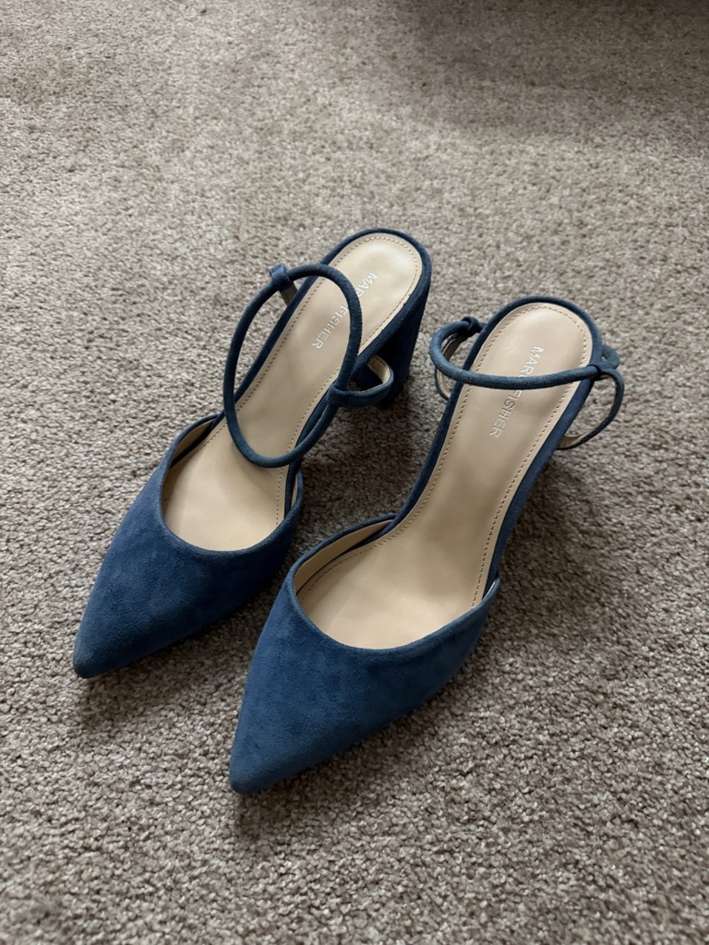 Marc Fisher Navy Suede Pointed Toe Slingback Heels